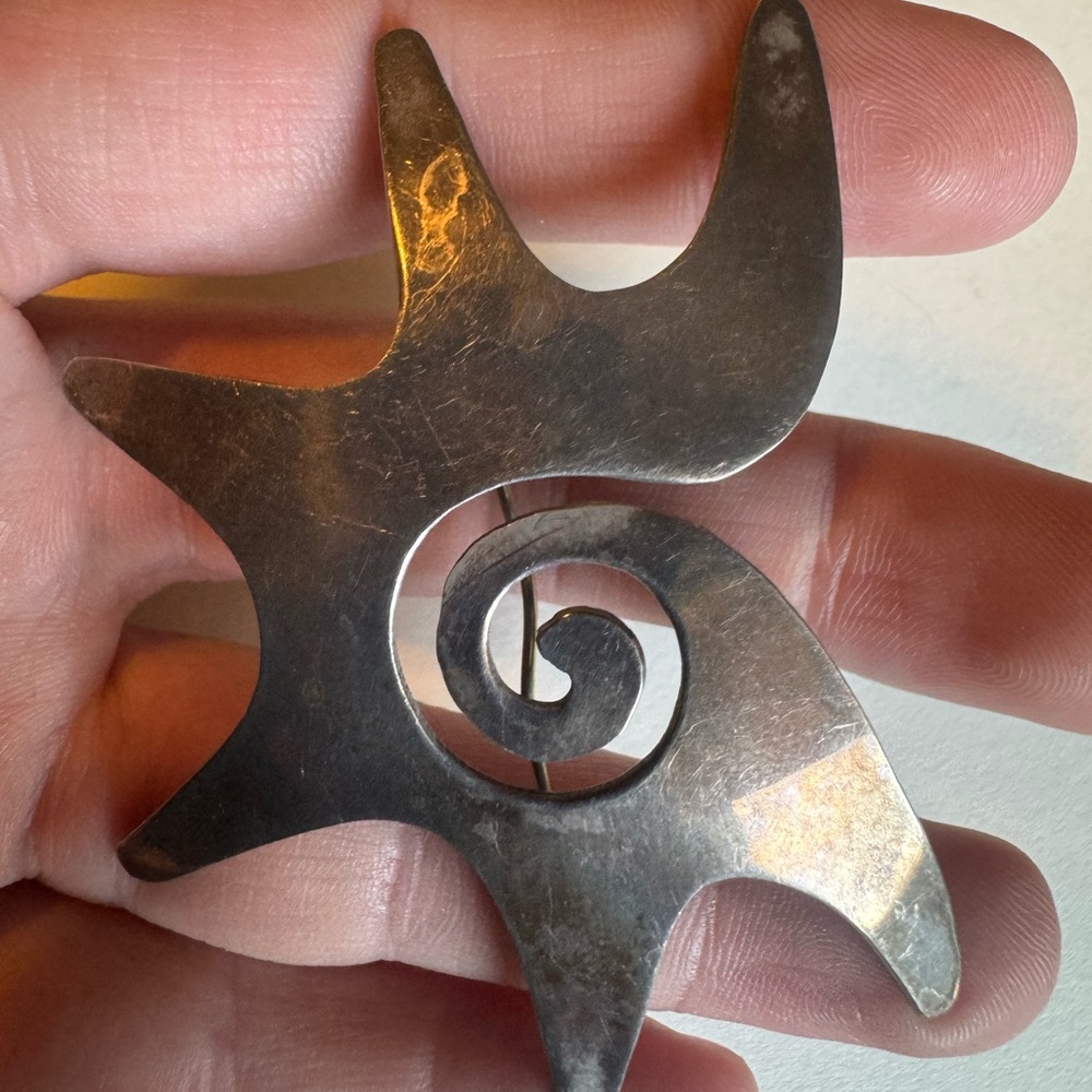 Abstract Sun MEXICO Sterling Silver Brooch Pin